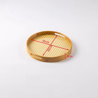 Rattan Bamboo Serving Tray with Handles Decorative Food Serving Trays Basket Serving Tray for Ottoman Coffee Table Kitchen Couch