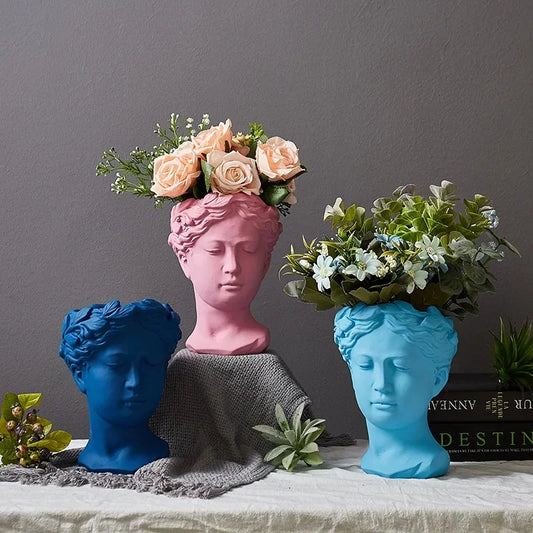 Pot de fleur tête de déesse, Statue grecque rétro, Vase de vénus, accessoires de décoration pour la maison, ornement de table