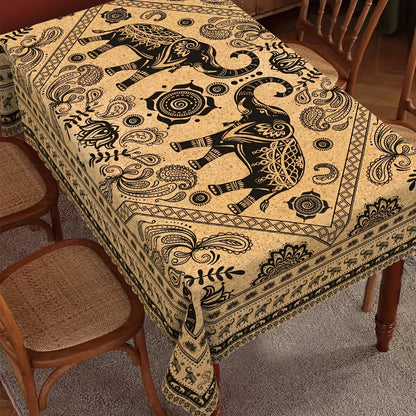 Country Style Elephant Flowers Plants Tablecloth Home Decorations Farmhouse Tribal Rectangle Table Cloth for Kitchen Table Decor