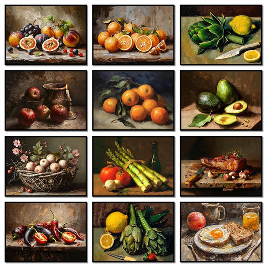 Vintage Kitchen Food Vegetable Fruit Still Life Posters Prints Canvas Painting Wall Art Picture For Living Room Home Decor Gifts