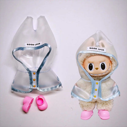 For 17cm Labubu  Transparent Raincoat  Macaron Raincoat Doll Clothes Heartbeat Outfits Labubu Accessories