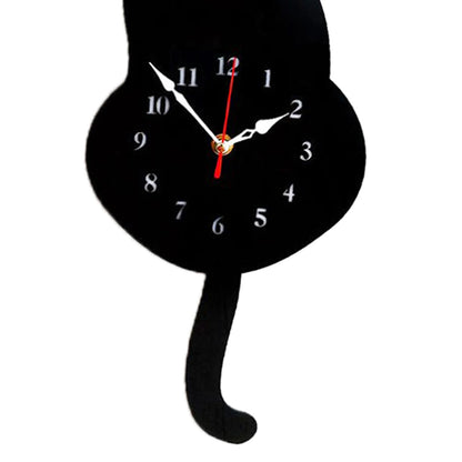 Lovely Wall Clock Tail-wagging Cat Design Clock Cat Pendulum Clock for Home Living Room Decor Wall Bedroom Ornaments