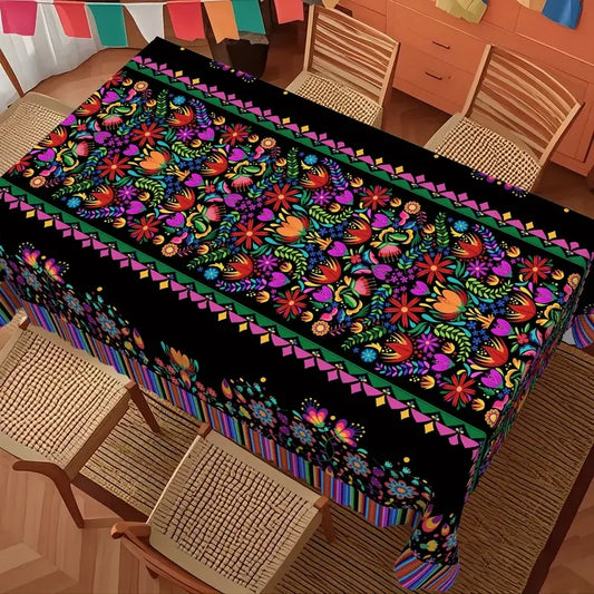 Mexican Colorful Floral Striped Tablecloth Mexico Fiesta Party Reusable Holiday Kitchen Rectangle Table Cloth Dining Table Decor