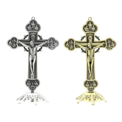 Antique Standing Crucifix with Base 12 Apostles Statue Ornaments Wall Decor