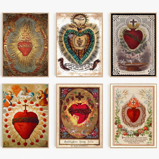 Sacred Heart of Jesus Canvas Painting Mary Sacred Heart Art Poster Print Wall Art Picture for Living Room Home Decor Frameless