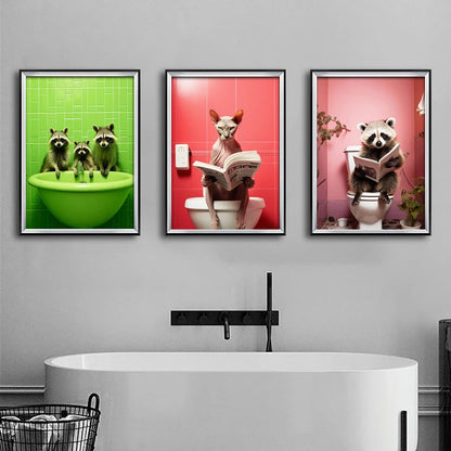 Chimpanzee Cat Dog Animal Funny Series Art Wall Picture For Bathroom Toilet Room Canvas Painting Print Posters Home Decor Gift