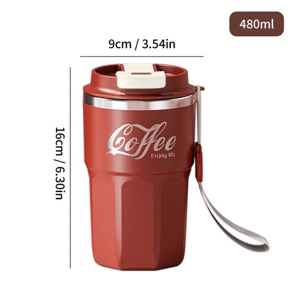 WORTHBUY 400/480ML 304 Stainless Steel Coffee Cup With Lid&Handle Double Layer Coffee Mug Drinkware Reusable Insulated Water Cup