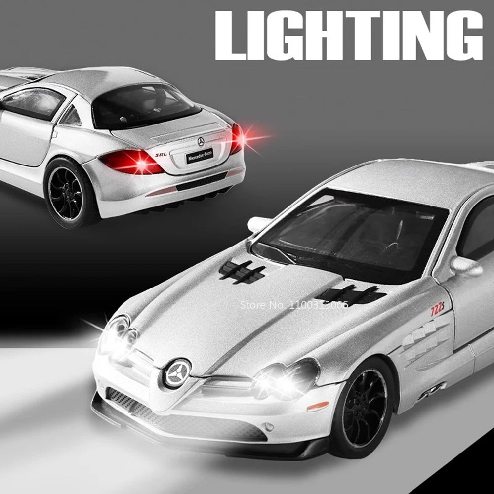 1:32 SLR 772S SLS Toys Model Sports Cars Alloy Diecast with Light Sound Vehicle Wheel Pull Back Miniature Car Boys Perfect Gifts
