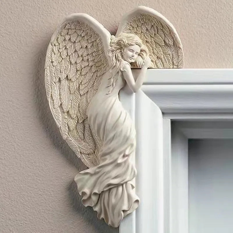 Türrahmen-Engelsflügel-Skulptur, einfache Engel-Ornament mit herzförmigen Flügeln, dekorative Figuren für Zuhause, Wohnzimmer, Schlafzimmer