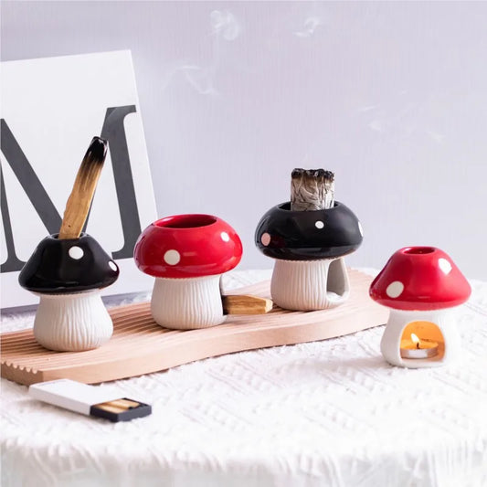 Palo Santo Holder Cute Ceramic Mushroom Incense Burner Holder Mini Palo Sage Tray Ash Catcher For Home Decor Meditation Yoga