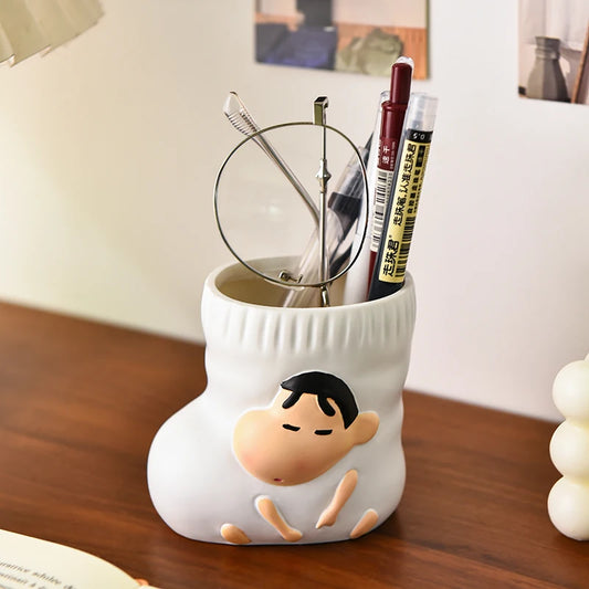 Miniso Cartoon Cute Crayon Shin Chan Shoes Pen Holder Office Desk Study Desk Multi Functional Storage Decoration