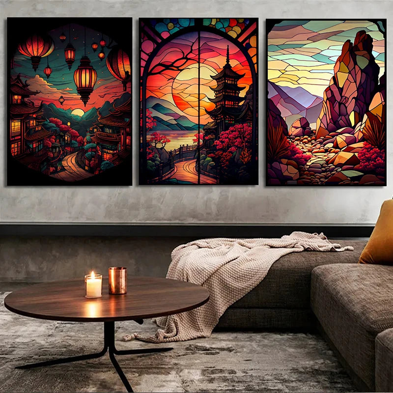 Modern Stained Glass Scenery Canvas Prints Wall Art Painting Nordic Posters Pictures Home Decor Mural For Living Room Unframed