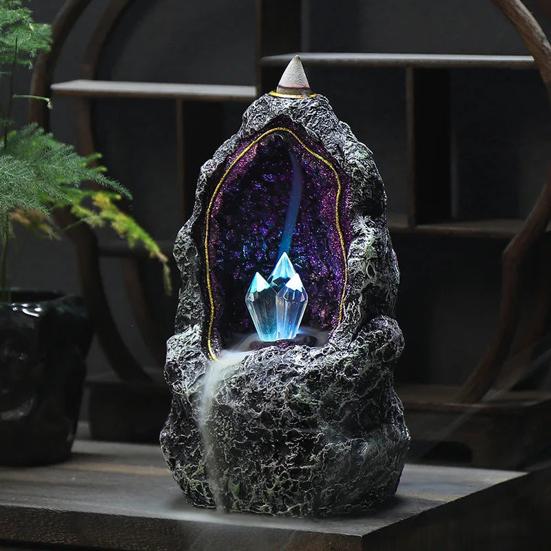 Crystal Cave Led Night Light Candle Holder Aesthetic Indoor Incense Backflow Decoration for Home Creative Ornaments Burners