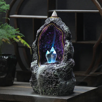 Crystal Cave Led Night Light Candle Holder Aesthetic Indoor Incense Backflow Decoration for Home Creative Ornaments Burners