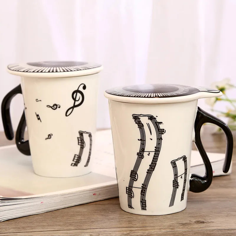 Creative Ceramic Music Cup Note Mark Water Cup Couple Keyboard Pair Cup with Lid Coffee Cup