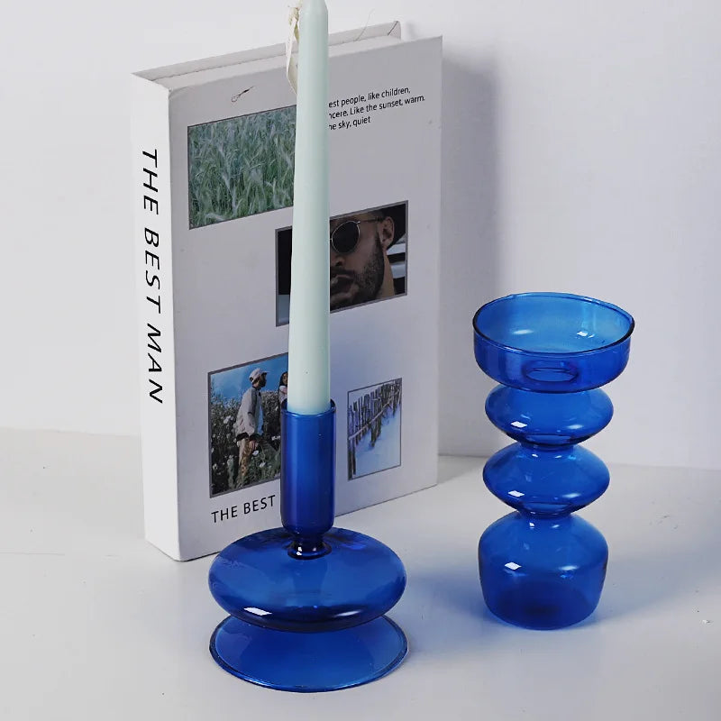 Blue Kinds Of Candlesticks, Wedding Decoration, Glass Candle Holder For Stick Candle, Flower Vase Home Decoration