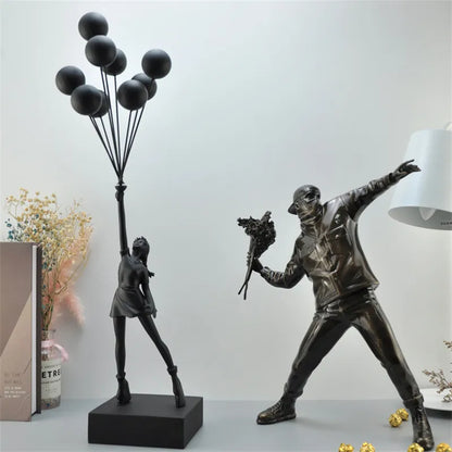 New Balloon Girl Resin Sculptures Figurines Banksy Flying Balloon Girl Statue Home Decoration Luxury Living Room Desk Decor Gift