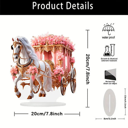 1pc Boho Style Acrylic White Horse Carriage Statue Multipurpose Tabletop Decor for Home Office Garden Romance Display Sculpture