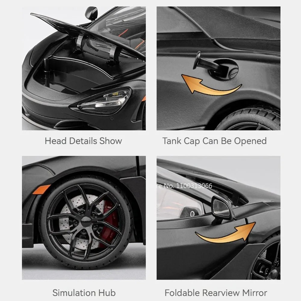 1:18 720S Pagani Huayra Toys Models Sports Cars Wheel Pull Back Miniature Car with Light Sound Vehicle Kids Children's Day Gifts