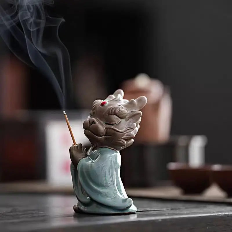 Wishing Dragon Line Incense Burner Creative Ceramic Zodiac Dragon King Incense Insertion Seat Zen Tea Ceremony Desktop Incense