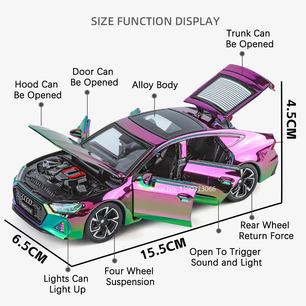 1:32 Scale RS7 Models Toys Cars 6 Doors Opened Miniature Supercar Rubber Tires with Light Music Vehicles Boys Decoration Gifts