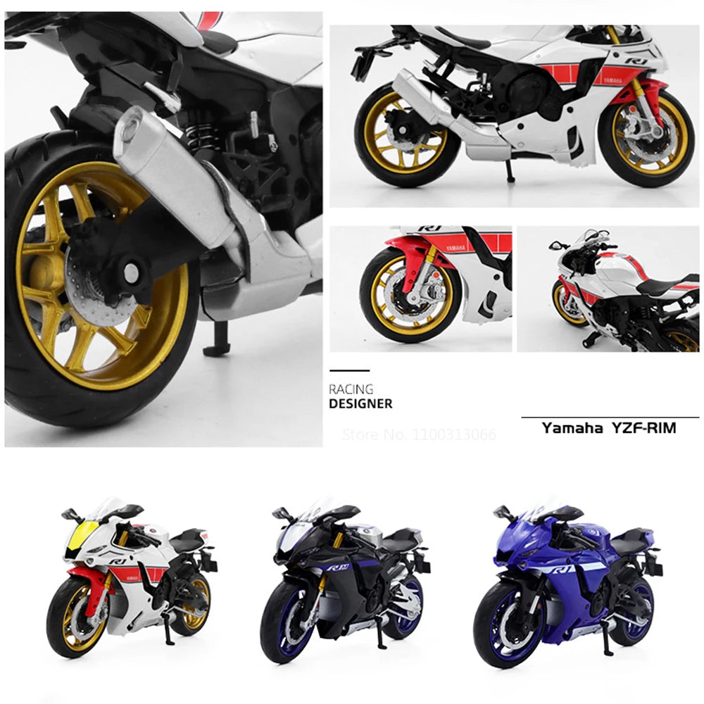 1:12 Yamaha YZF-R1M Motorcycle Alloy Diecast Models Toys Cars Loadable Auxiliary Wheel Off-road Motorcycles Model for Boy Gifts