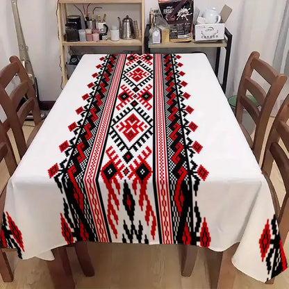 Bohemian Black Red Geometric Printed Rectangle Tablecloth Holiday Party Decor Washable Polyester Table Cloth Kitchen Table Decor