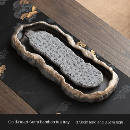 1PC Creativity Tray Heart Sutra Tea Board Chinese Retro Pot Tray Ceramic Pot Bearing Dry Brewing Table Water Storage TypeTeaware