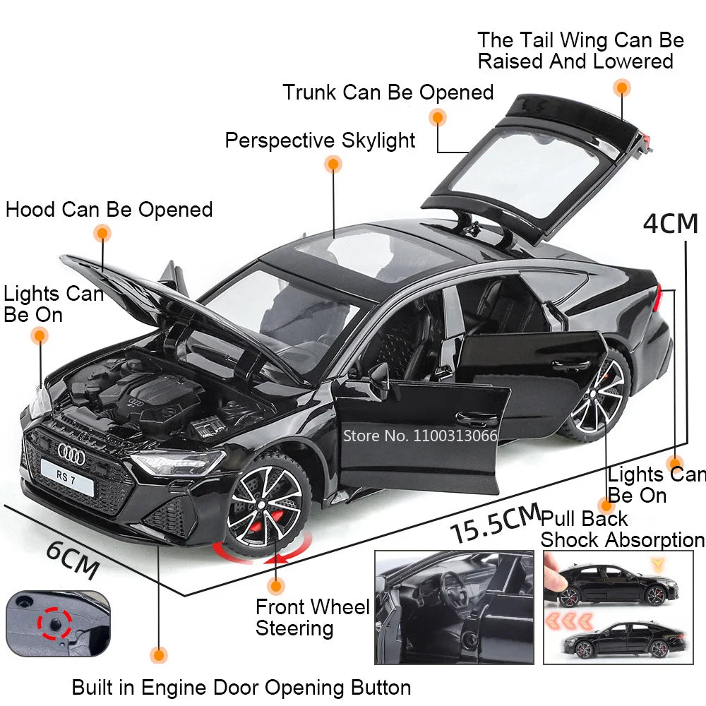 1:32 Alloy Diecast RS7 A6L Toys Cars Models Wheel Steering Light Music Vehicles 6 Doors Opened Miniature Car Toddler Kids Gifts