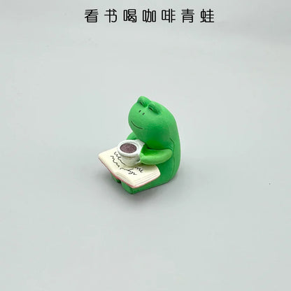 Cartoon Cat Frog Bear Yellow Chair Computer Office Model Mini Action Figures Resin Home Decor Accessories Desktop Figurine Toys