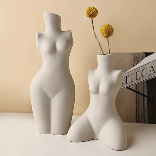 Vase d'art en plastique pour corps humain, décoration de la maison, Sculpture en céramique, Vase à fleurs blanches, Floreros décoratifs moderne