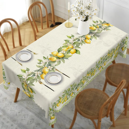 Summer Lemon Floral Buffalo Plaid Tablecloth Holiday Party Decor Retro Flowers Green Leaves Rectangle Table Cloths Home Decor