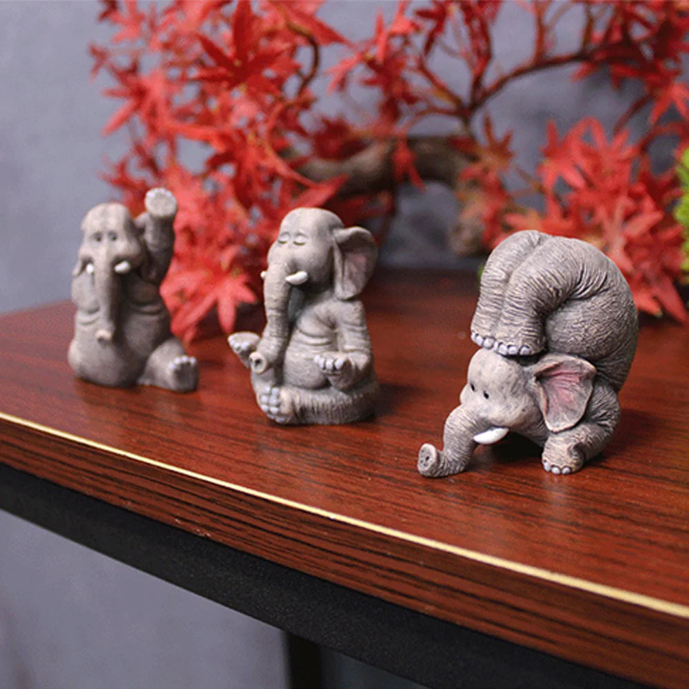 3Pc Yoga Elephant Statue Creative Craft Garden Microlandscape Elephant Decorations Tabletop Statue for Living Room Bedroom Decor