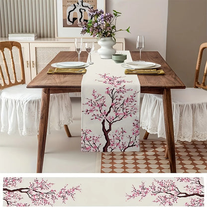 Spring Cherry Blossom Printed Linen Table Runner Holiday Party Decor Summer Pink Sakura Tree Table Runners Dining Table Decor