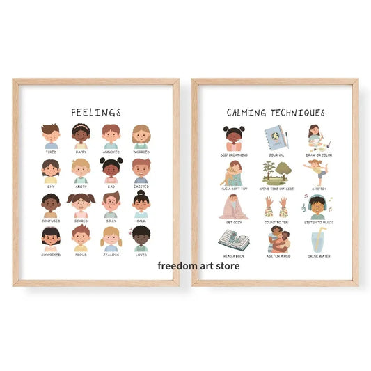 Feelings Emotions Chart for Kids Calming Techniques Calming Corner Art Poster Canvas Painting Wall Prints Picture Playroom Decor