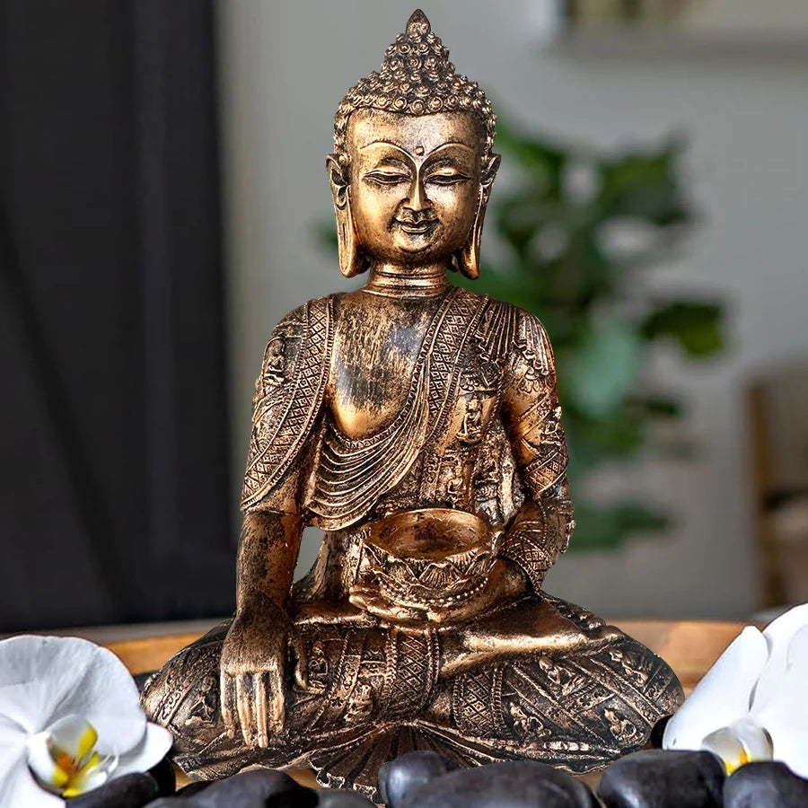 Home Decoration Sculptures And Figurines Resin Handicraft Buddha Candlestick Ornaments Buddha Statue Desk Topper Tablescape
