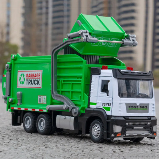 1:32 Alloy Garbage Sweeping Truck Toy Cars Model Door Opened Rubber Tires Sanitation Trucks Light Music Miniature Car Kids Gifts