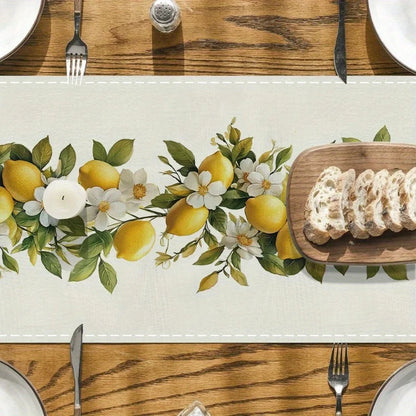 Spring Lemons Flowers Linen Table Runner Holiday Party Decor Seasonal Summer Plants Table Runners for Kitchen Dining Table Decor
