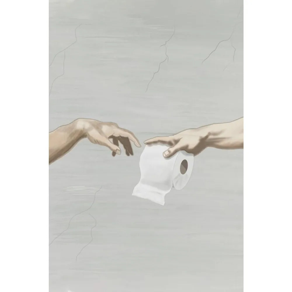 Hand of God and Adam Funny Toilet Paper Wash Room Bathroom Living Wall Art Home Decoration Retro Picture Canvas Painting Poster