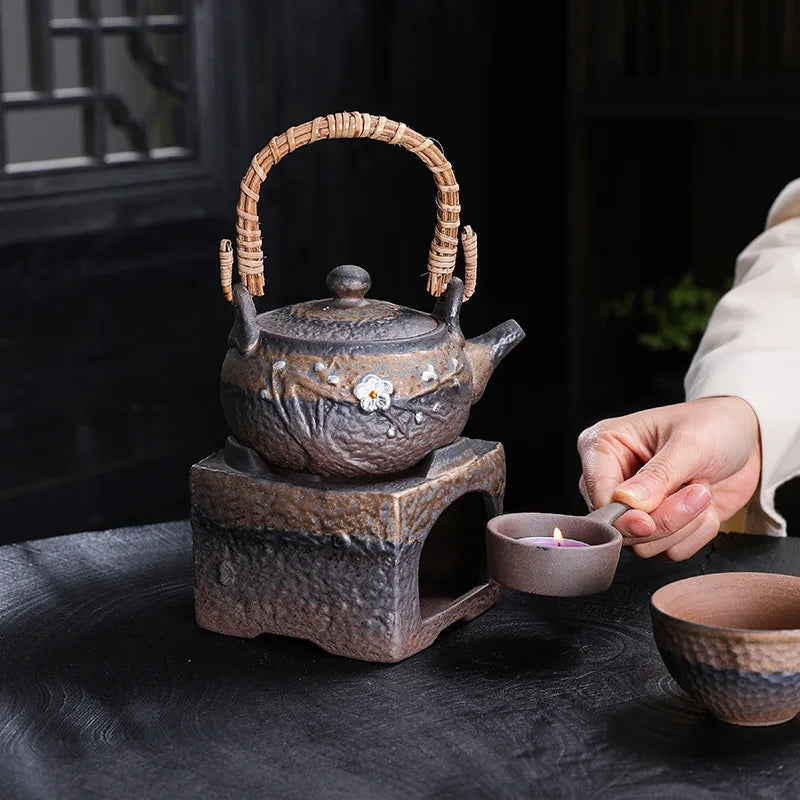 Gold plated glazed beam pot side pot, hot tea cooking stove, with open flame, candles, alcohol, creative silver plum blossom