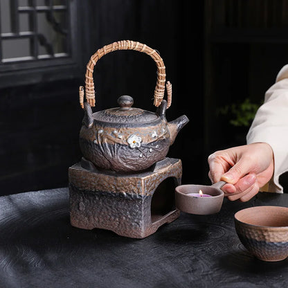 Gold plated glazed beam pot side pot, hot tea cooking stove, with open flame, candles, alcohol, creative silver plum blossom