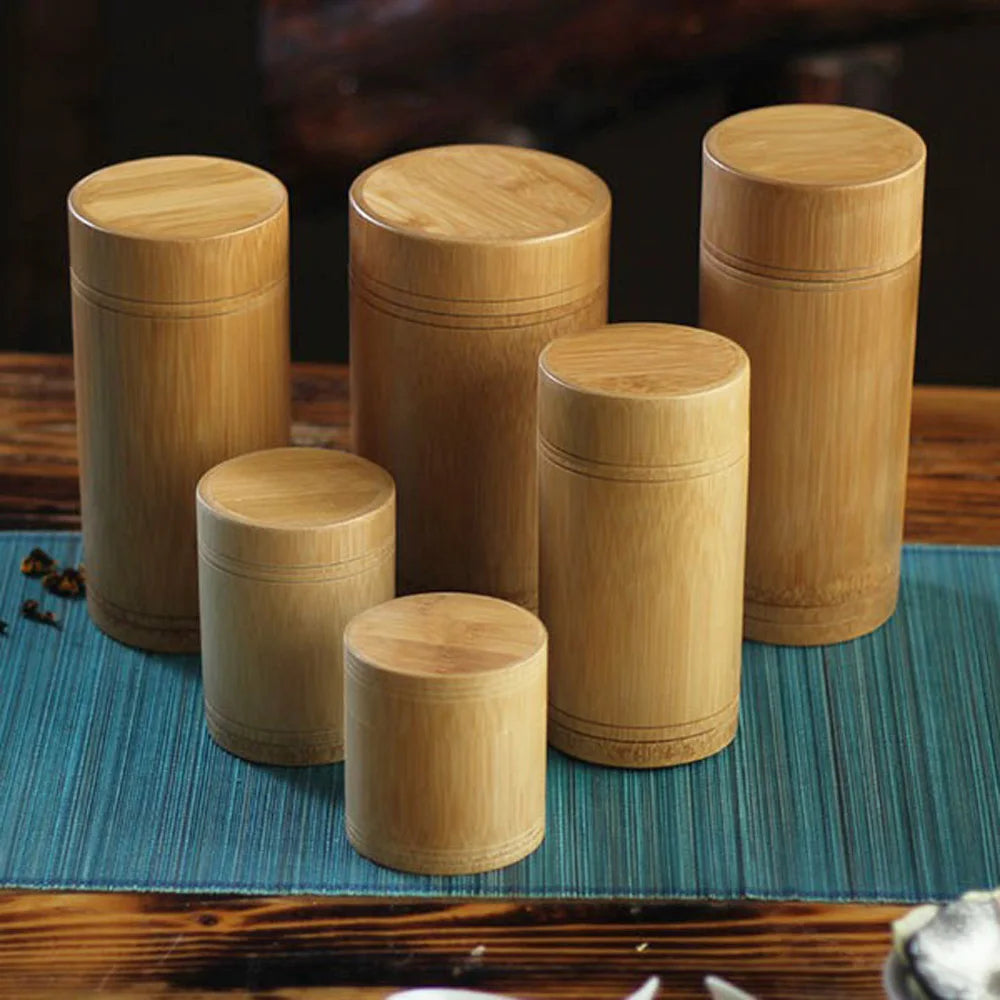 Handmade Tea Box Bamboo Storage Box Tea Canister Lid Seal Kitchen Storage Jars Accessories Spice Box Case Organizer