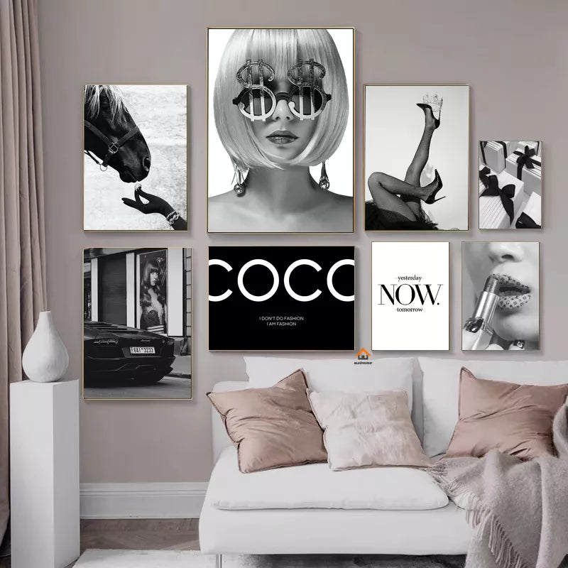 Modern Black White Fashion Sexy Gir Poster Aesthetic Canvas Painting Wall Art Pictures Posters and Prints Living Room Home Decor