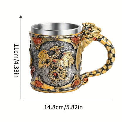 1pc Vintage Stainless Steel Mug Medieval Steampunk Dragon Coffee Cup Mechanical Dragon Beer Drinkware Father's Day Gift For Men