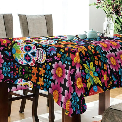 Day of The Dead Sugar Skull Rectangle Tablecloth Holiday Party Decor Waterproof Tablecloth for Table Halloween Decorations