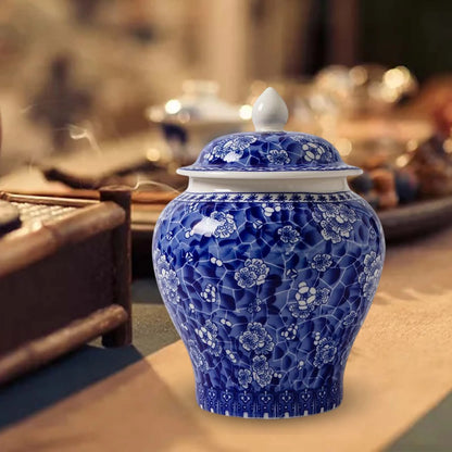 Chinesische Keramik-Ingwerdose, dekorative Blumenvase mit Deckel, blaues und weißes Porzellanglas für Restaurant-Dekoration, Ornament