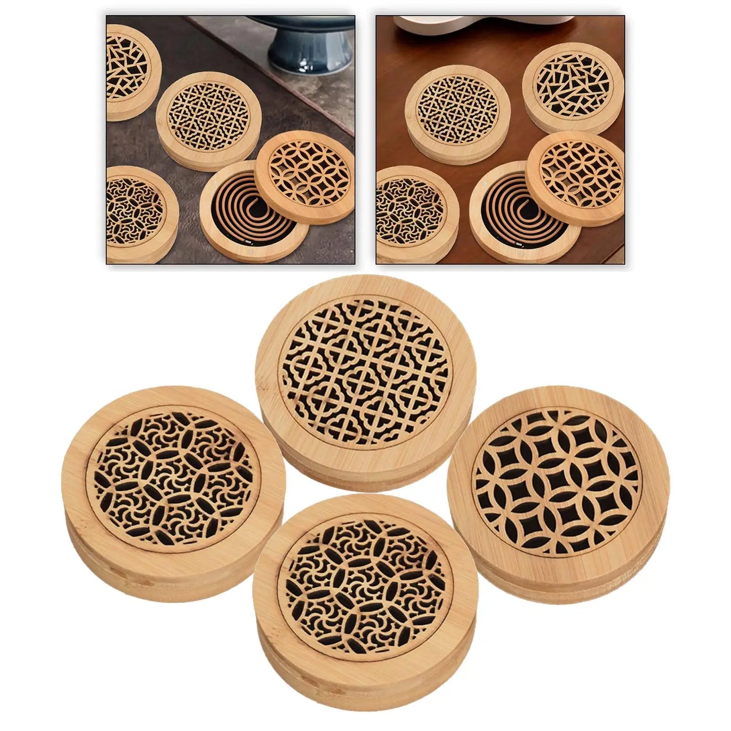 Wood Incense Burner Box SPA Chinese Style Aroma Fragrance Farmhouse Decoration Kitchen Round Yoga Table Centerpiece Home Censer