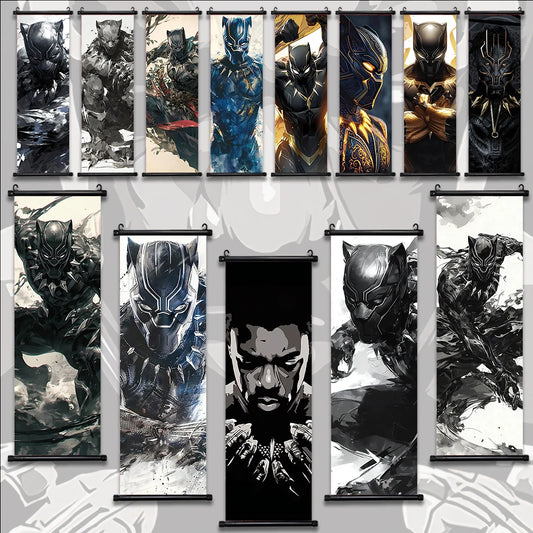 Black Panther Marvel Movie Hanging Scroll Poster Wall Artwork Canvas Painting Home Decoration Decor The Avengers Wallpaper Gift