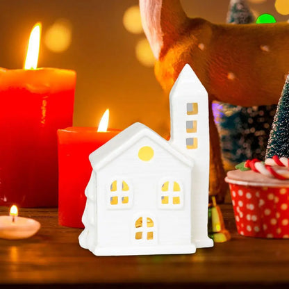 Keramik-Weihnachtsdorf-Set mit 5 beleuchteten Keramikhäusern, Weihnachtsdekoration für den Heimtisch, langlebig