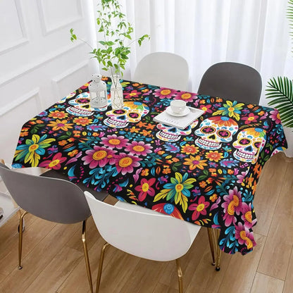 Day of The Dead Sugar Skull Rectangle Tablecloth Holiday Party Decor Waterproof Tablecloth for Table Halloween Decorations